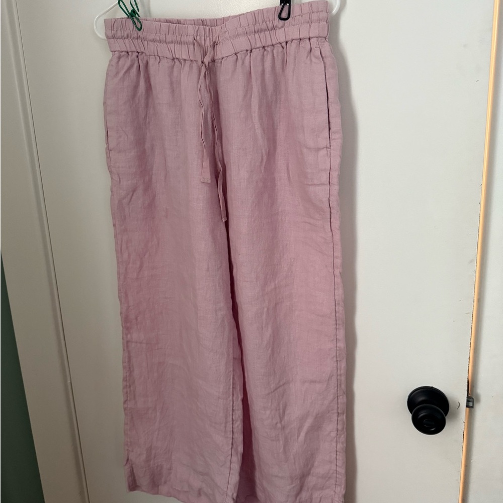 J Crew Light Pink Linen Cropped Pants